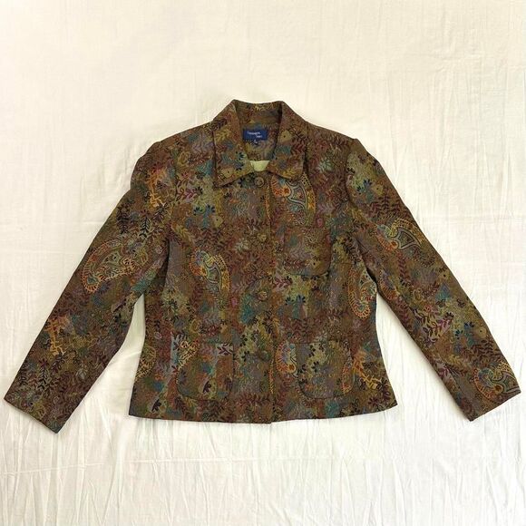 VTG 90s Fundamental Things Colorful Paisley Button Tapestry Jacket Sz 10 Whimsy - Picture 1 of 5
